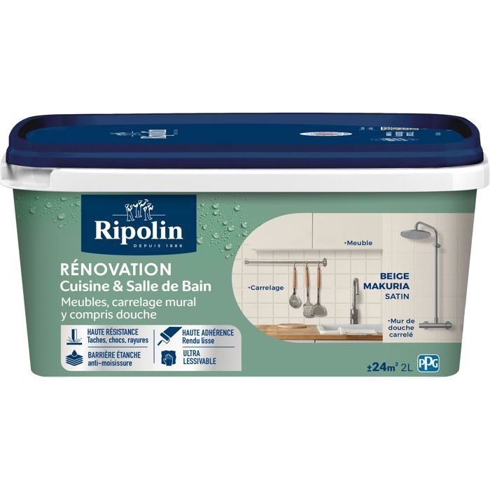 Peinture rénovation cuisine et salle de bain - Beige makuria - Satiné - Ripolin - 2L