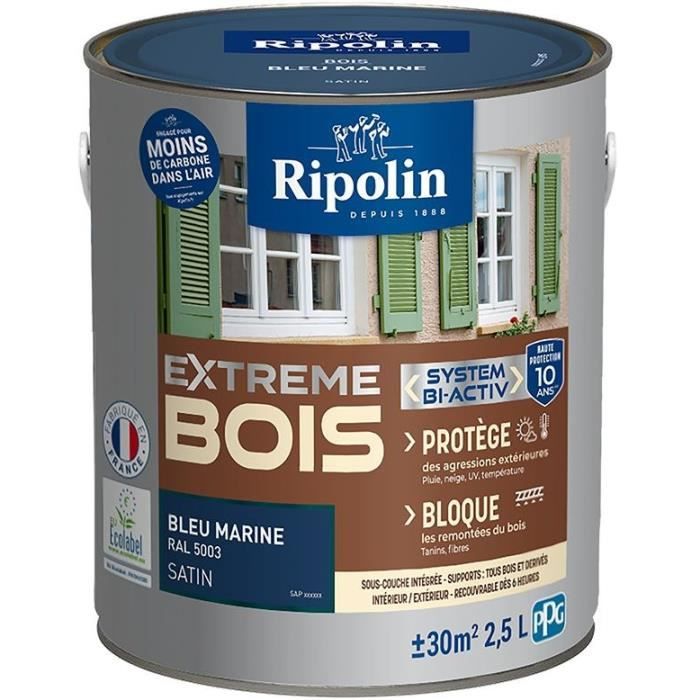 RIPOLIN Peinture pour bois intÈrieur et extÈrieur - Bleu marine Ral 5003 satin - 2,5 L