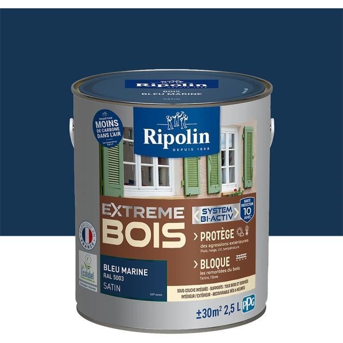 RIPOLIN Peinture pour bois intÈrieur et extÈrieur - Bleu marine Ral 5003 satin - 2,5 L