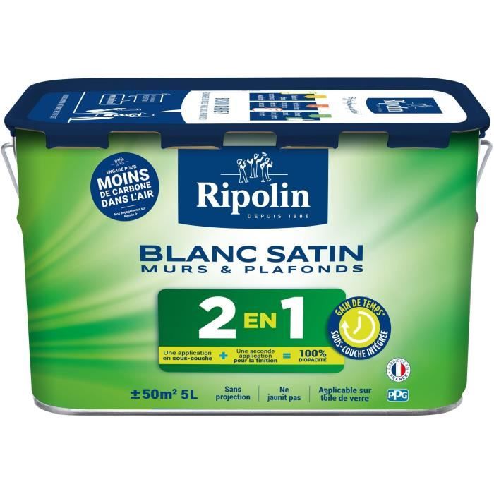 RIPOLIN - Peinture pour Murs & Plafonds Extreme - Sous-Couche IntÈgrÈe - Blanc Satin - 5 Litres, 382322