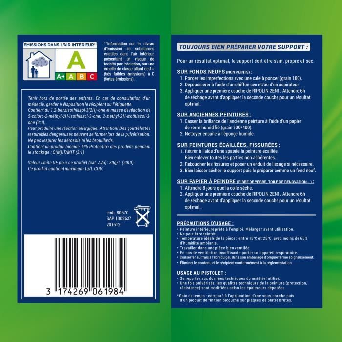 RIPOLIN - Peinture pour Murs & Plafonds Extreme - Sous-Couche IntÈgrÈe - Blanc Satin - 5 Litres, 382322