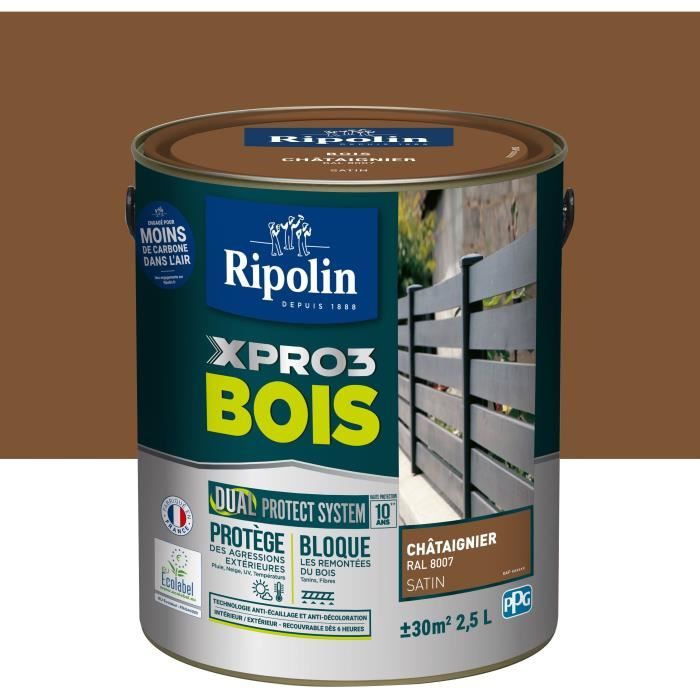 Peinture bois - RIPOLIN - 8007 - Châtaignier - Satiné - 2,5L