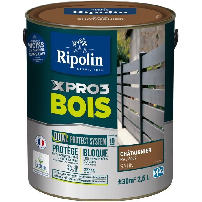 Peinture bois - RIPOLIN - 8007 - Châtaignier - Satiné - 2,5L