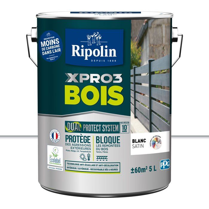 Peinture XPRO3 bois - Blanc Calibre - Satin - Ripolin - 5L