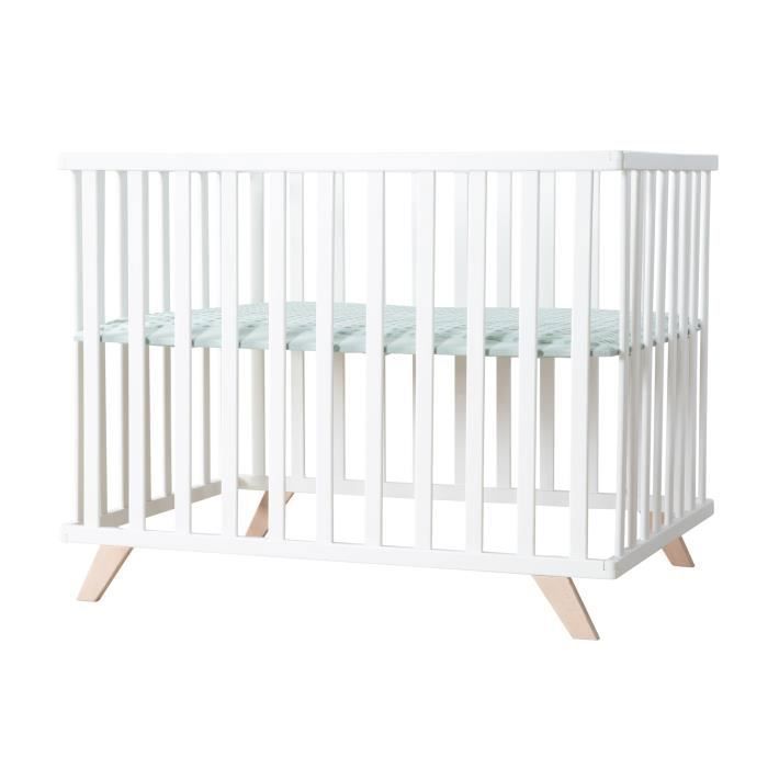 Parc bébé - ROBA - 75 x 100 cm - Tapis de parc 'Lil Planet' vert givré inclus - Blanc