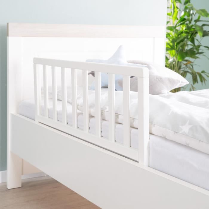ROBA Barriere de Lit en Bois 90 cm - Protection Anti-Chute Sűre pour Bébés et Enfants - 18 mois a 5 Ans - Montage Facile - Blanc