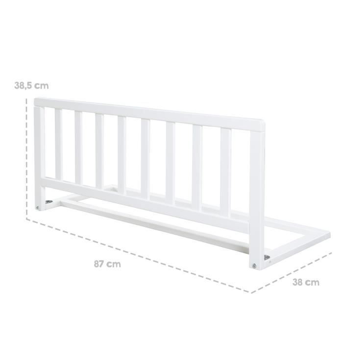 ROBA Barriere de Lit en Bois 90 cm - Protection Anti-Chute Sűre pour Bébés et Enfants - 18 mois a 5 Ans - Montage Facile - Blanc