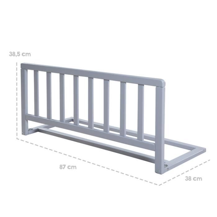 Barriere de Lit en Bois 90 cm ROBA - Protection Anti-Chute pour BÈbÈs et Enfants - Gris