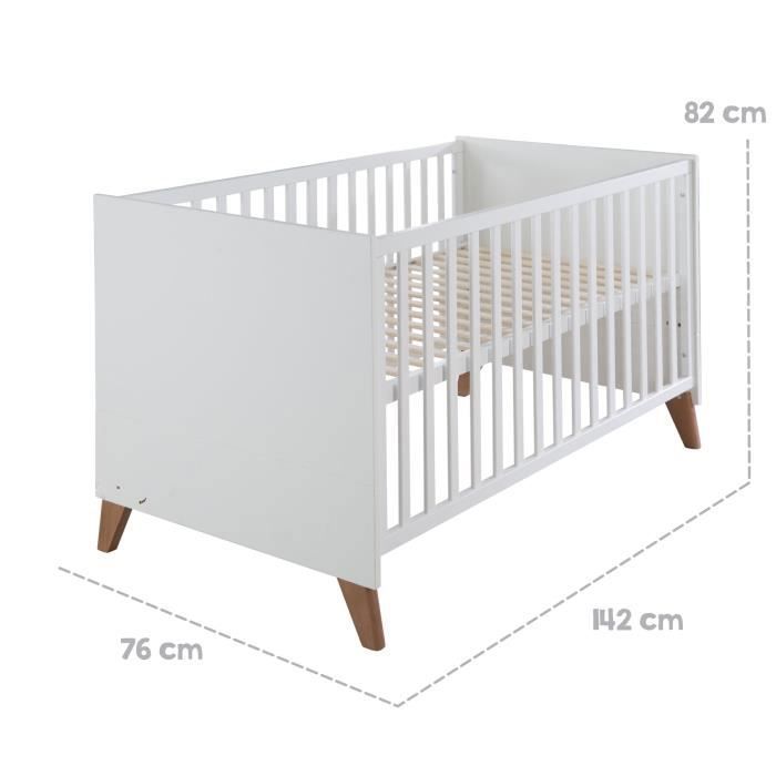 Chambre bébé complete : Lit évolutif 70 x 140 cm + commode a langer + armoire 3 portes - OLE - ROBA - Chene foncé / Blanc