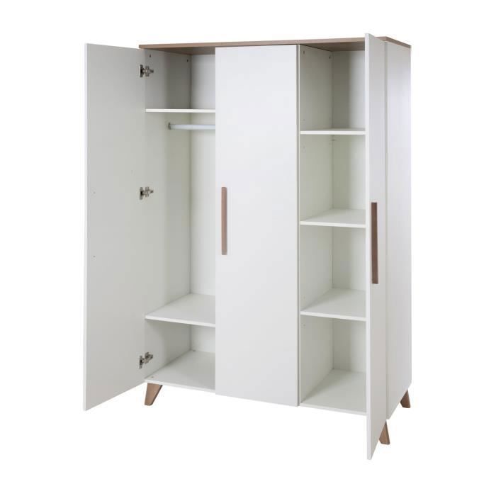 Chambre bébé complete : Lit évolutif 70 x 140 cm + commode a langer + armoire 3 portes - OLE - ROBA - Chene foncé / Blanc