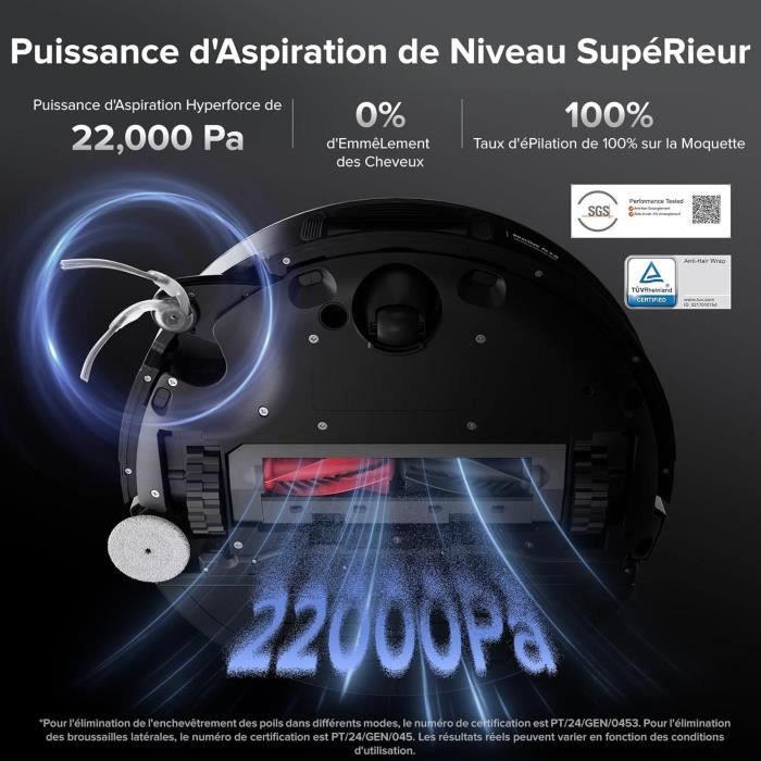 ROBOROCK Saros 10 Black - Aspirateur Robot Laveur - 22,000 Pa - DuoDivide Anti-Enchevétrements - Design ultra fin - Brosse FlexiArm