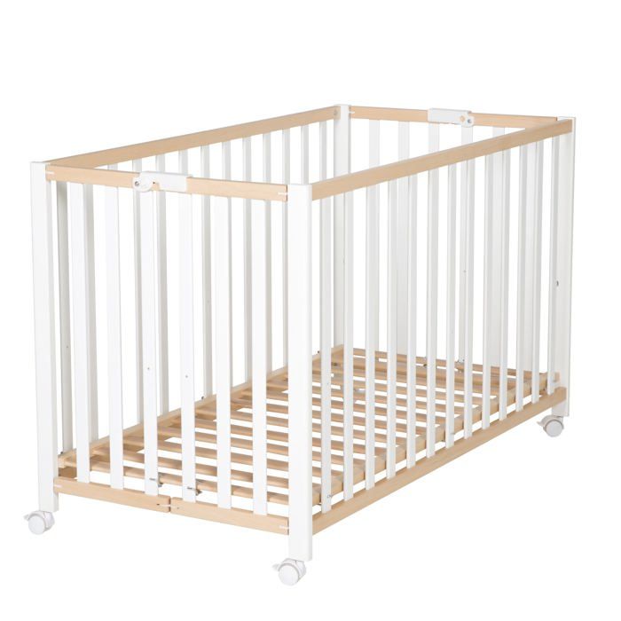Lit bébé pliant - 60 x 120 cm - ROBA - FOLD UP - Roulettes - Bois / Blanc