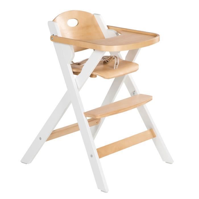 Chaise haute pliable - ROBA - FOLD UP SMART - Plateau repas + harnais de sécurité - Bois / Blanc
