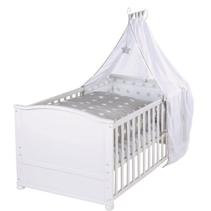 Lit bébé évolutif - 70 x 140 cm - ROBA - LITTLE STARS - Avec accessoires - Blanc
