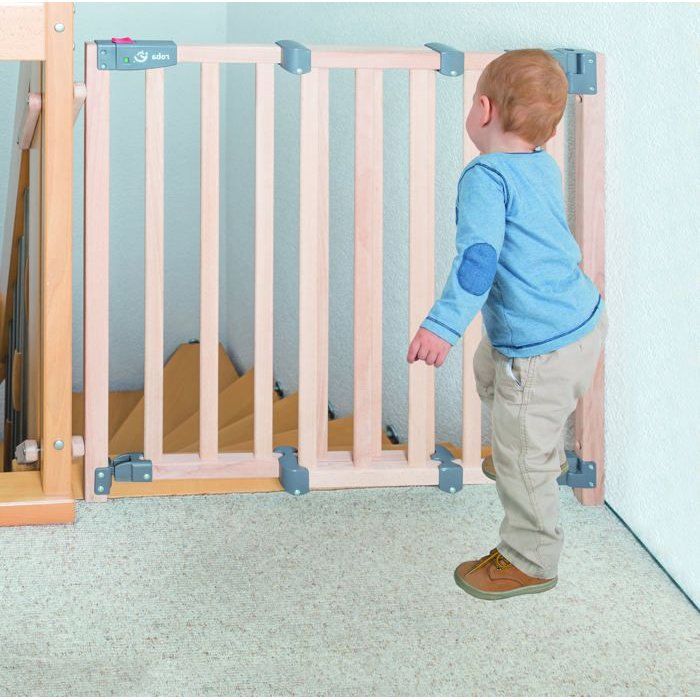 Barriere de Sécurité Bébé pour Escalier Safety Up - ROBA - Largeur de 93.5 a 120.5 cm - Bois Naturel