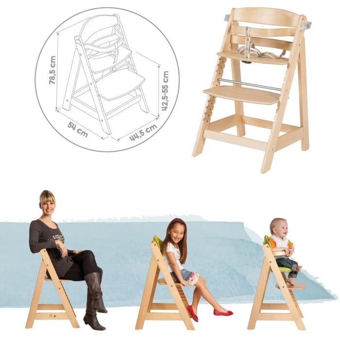 Chaise haute évolutive - ROBA - SIT UP CLICK & FUN - Plateau repas amovible - Hauteur réglable - Jusqu'a 70 Kg - Bois Naturel