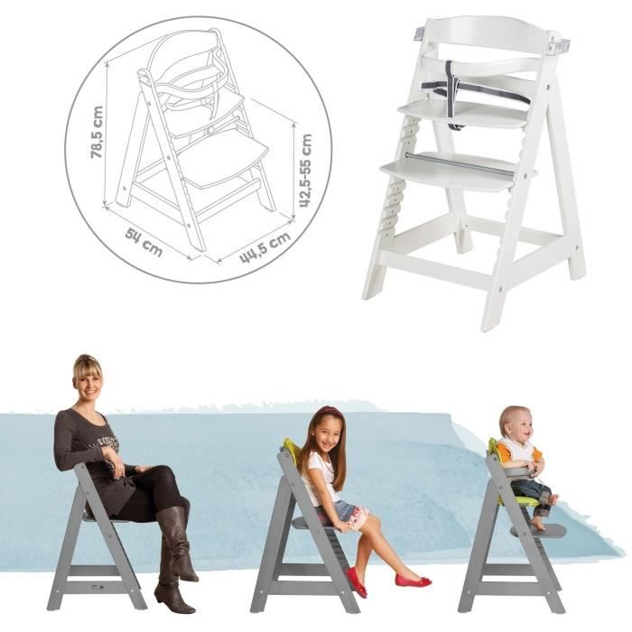 Chaise haute évolutive - ROBA - SIT UP CLICK & FUN - Plateau repas amovible - Hauteur réglable - Jusqu'a 70 Kg - Bois Laqué Blanc