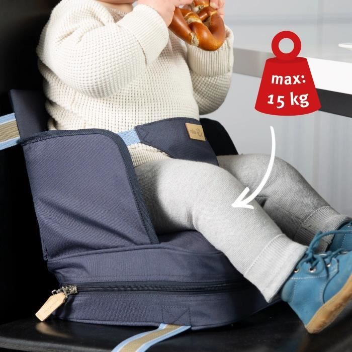 Réhausseur de chaise bébé - ROBA - Pliable - Coussin gonflable - Ceinture ajustable - 6 mois / 3 Ans (15 Kg) - Bleu marine