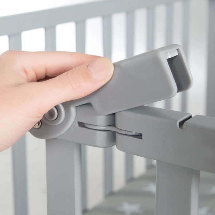 Parc bébé pliable - ROBA - LITTLE STARS - 75 x 100 cm - Hauteur réglable - 4 Roues freinées - Bois Laqué Gris Taupe - Motif Étoile