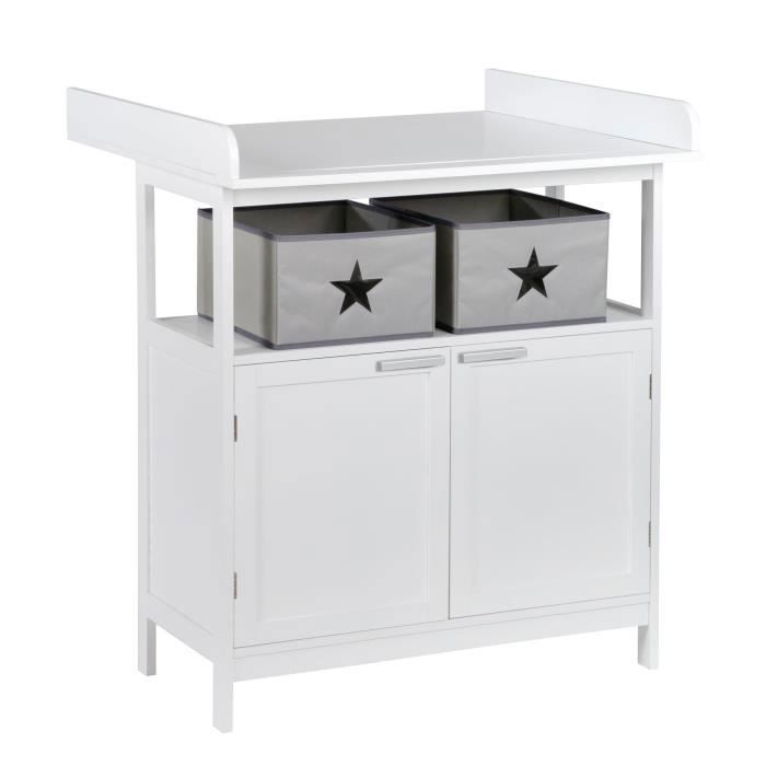 Commode a langer - ROBA - HAMBURG - 2 portes + 2 boîtes de rangement - Blanc