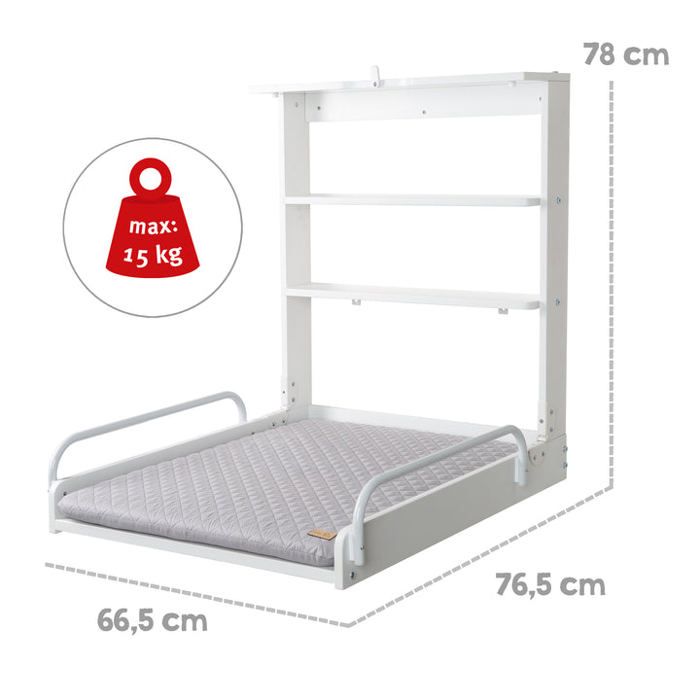 Table a langer murale - 66 x 76,5 x 79 cm - ROBA - Pliable - Blanc
