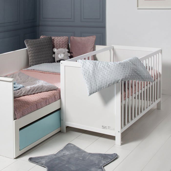 Lit bébé cododo 2-en-1 - 60 x 130 cm - ROBA - Blanc