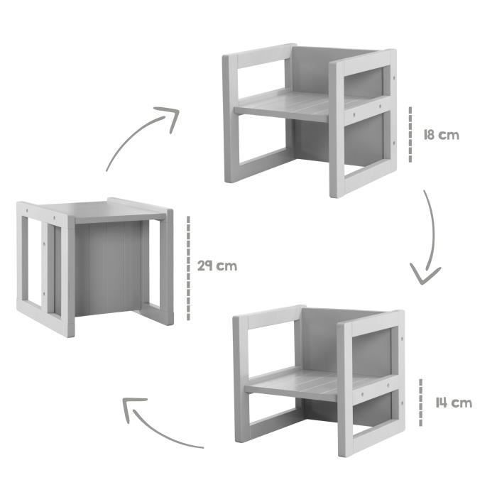 Tabouret évolutif enfant - ROBA - 3 hauteurs - Style campagne - Gris
