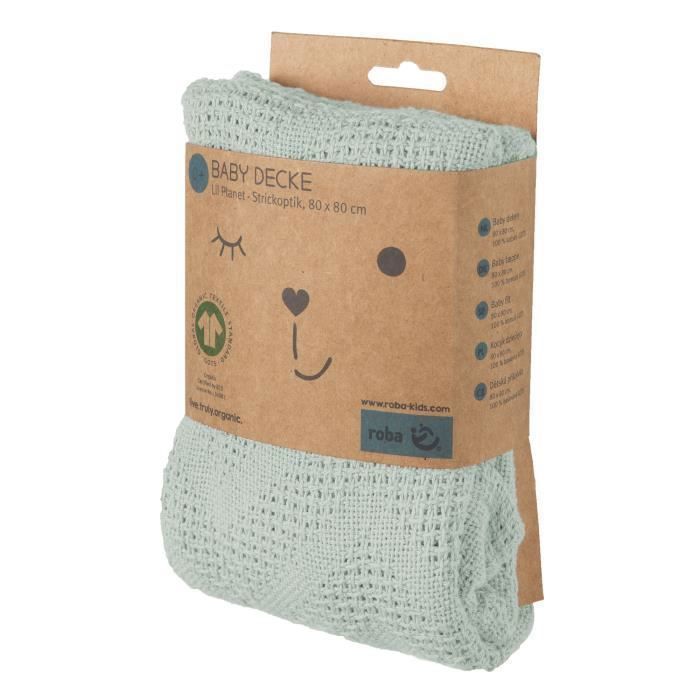 Couverture bébé - ROBA - LIL PLANET - 80 x 80 cm - Coton biologique - Pois éponge - Vert givré