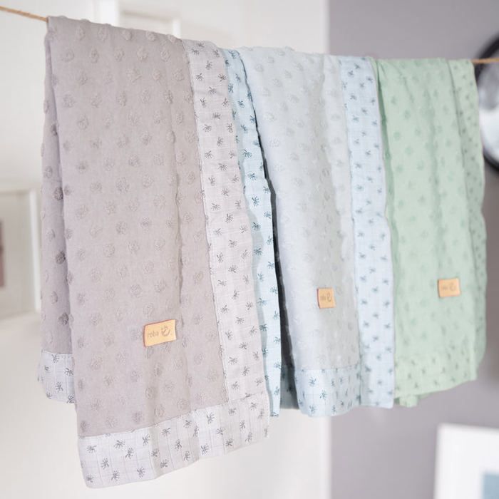 ROBA Couverture Bébé Bio Lil Planet 80x80 cm Certifié GOTS - Motif Pois - Vert