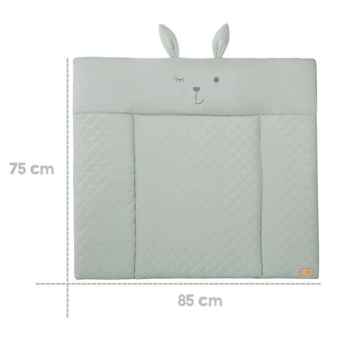 Matelas a langer - ROBA - Visage de lapin - 85 x 75 cm - Vert givré