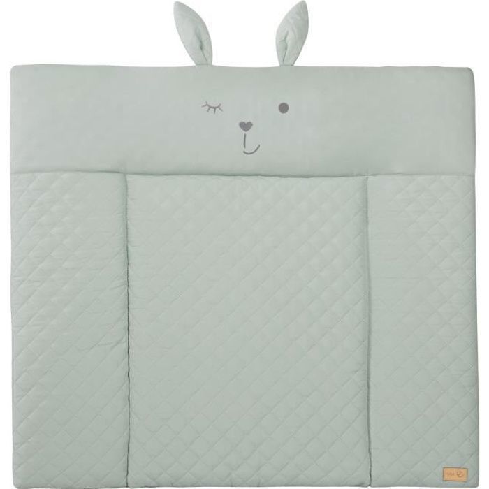 Matelas a langer - ROBA - Visage de lapin - 85 x 75 cm - Vert givré