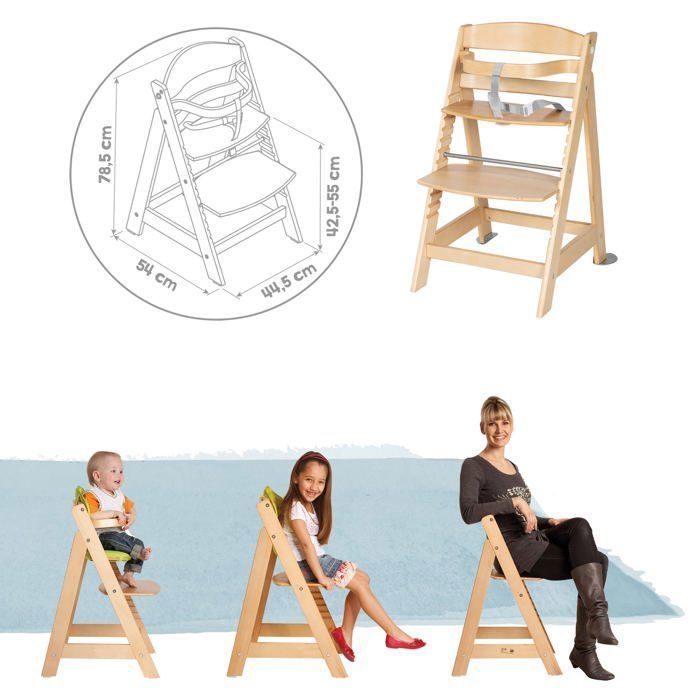 Chaise haute évolutive 2-en-1 - ROBA - BORN UP - Transat inclinable vert givré 'Roba Style' inclus - Bois naturel