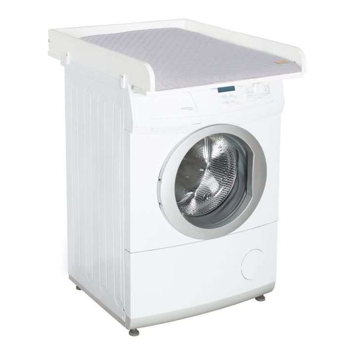 Plan a langer - ROBA - Pour machines a laver - Matelas 'Roba Style' gris inclus - Bois blanc