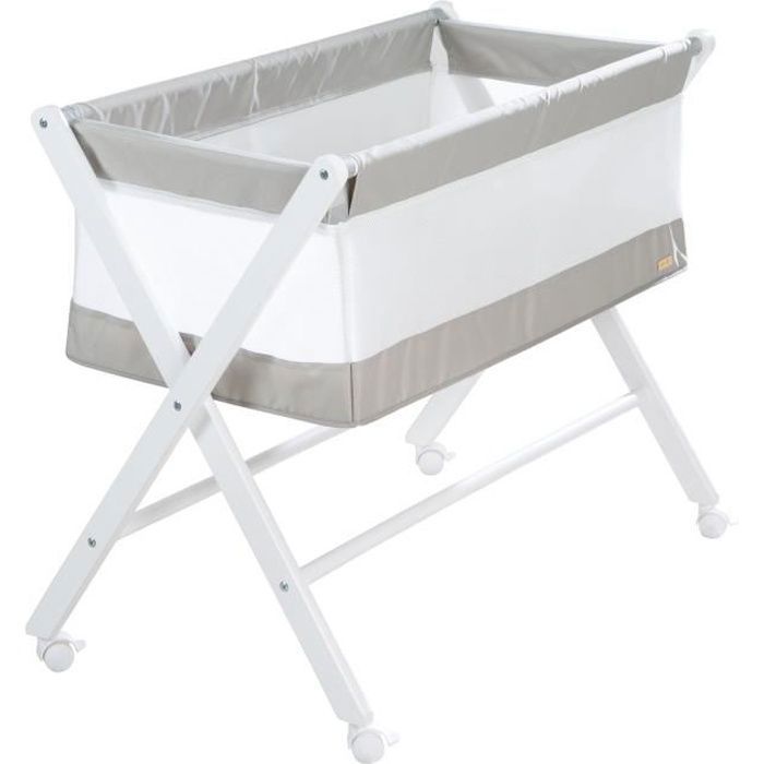Berceau Cododo Pliable - ROBA - Toile et maille - Matelas et roulettes a freins - 90 x 45 cm - Gris / Blanc