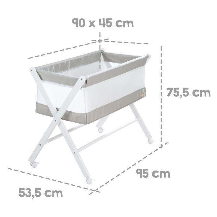 Berceau Cododo Pliable - ROBA - Toile et maille - Matelas et roulettes a freins - 90 x 45 cm - Gris / Blanc