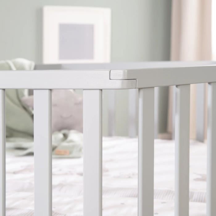 Parc bébé évolutif hegaxonal - ROBA - STERNENZAUBER - Housse rembourrée - Motif Éléphants - 6 Roues freinées - Bois Laqué Gris