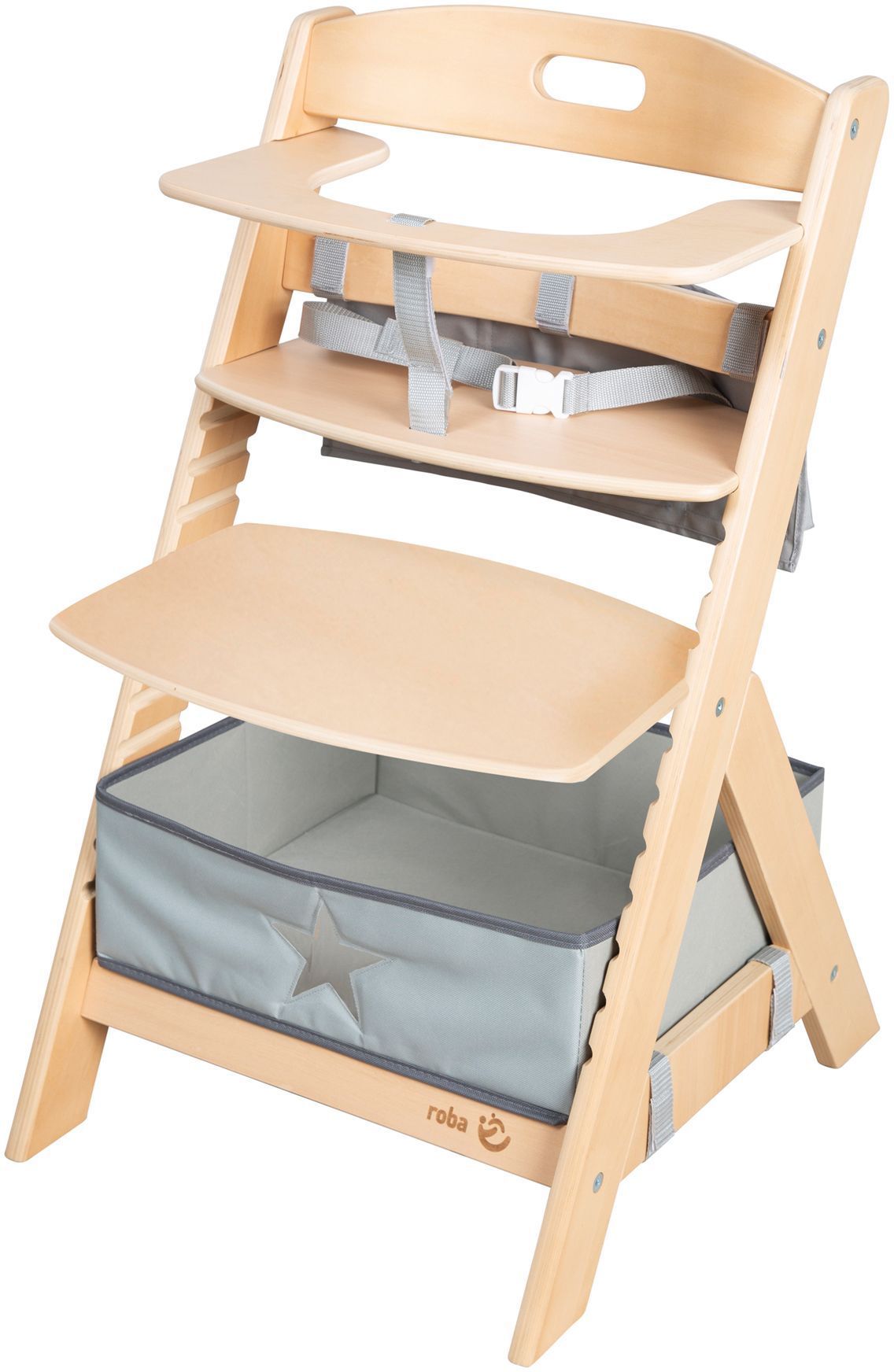 Chaise haute évolutive - ROBA - LIV UP - De 6 mois jusqu'a 70 kg - Set organisateur inclus - Bois naturel