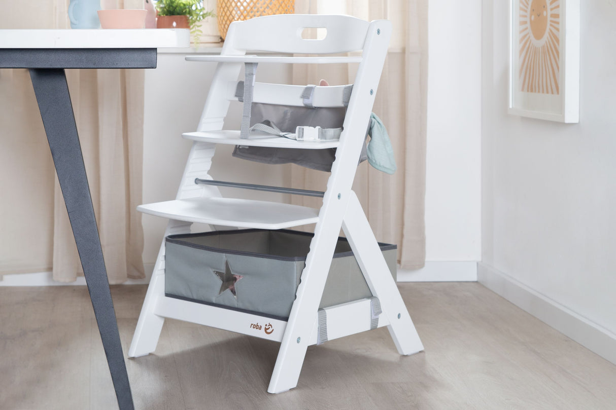 Chaise haute évolutive - ROBA - LIV UP - De 6 mois jusqu'a 70 kg - Set organisateur inclus - Blanc