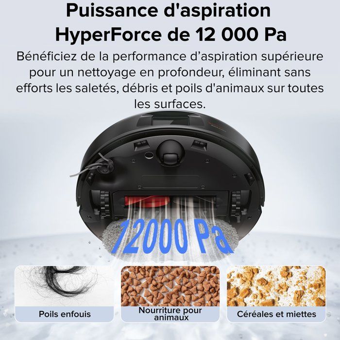 ROBOROCK QREVO 5AE - Aspirateur Robot Laveur avec Station - Puissance 12000 Pa - Serpillieres FlexiArm - Double Anti-emmelement