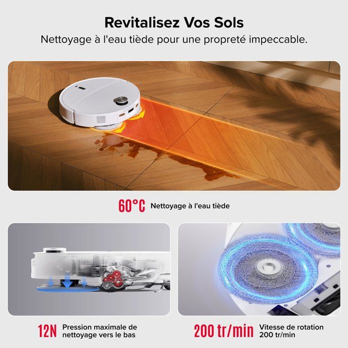 Aspirateur Robot Laveur - Roborock Qrevo Curv 2 ProX - Autonomie 180 min - 25 000 Pa - Navigation LiDAR - Collecteur 470 ml
