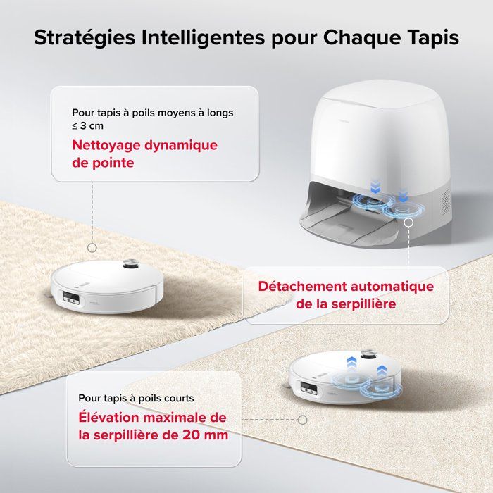 Aspirateur Robot Laveur - Roborock Qrevo Curv 2 ProX - Autonomie 180 min - 25 000 Pa - Navigation LiDAR - Collecteur 470 ml
