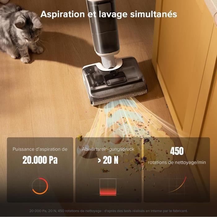 ROBOROCK F25 RT - Aspirateur Balai Laveur - 20000 Pa - Lavage a Chaud a 90 °C - Nettoyage Deux Bords - Auto-Nettoyage a l'eau chaude