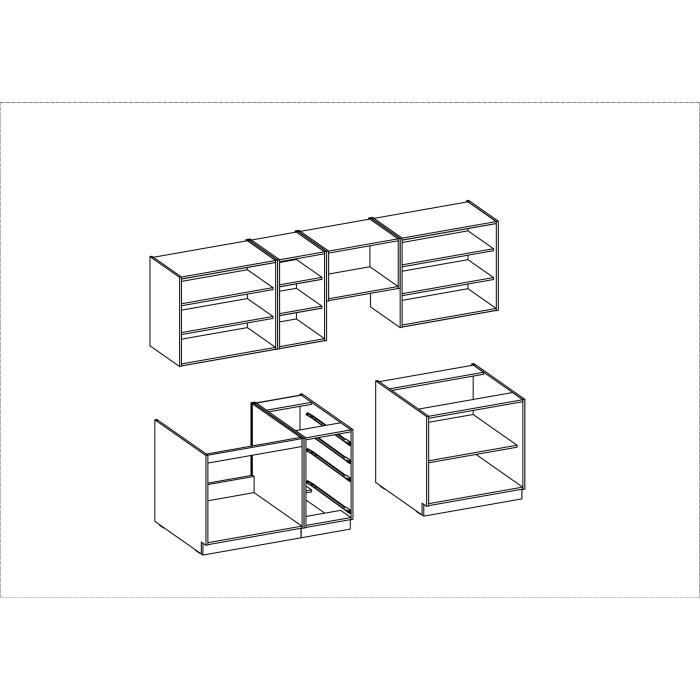ROCK - Cuisine complete - Mélaminé chene Lancelot et Blanc brillant - 260 cm - Plan de travail non inclus