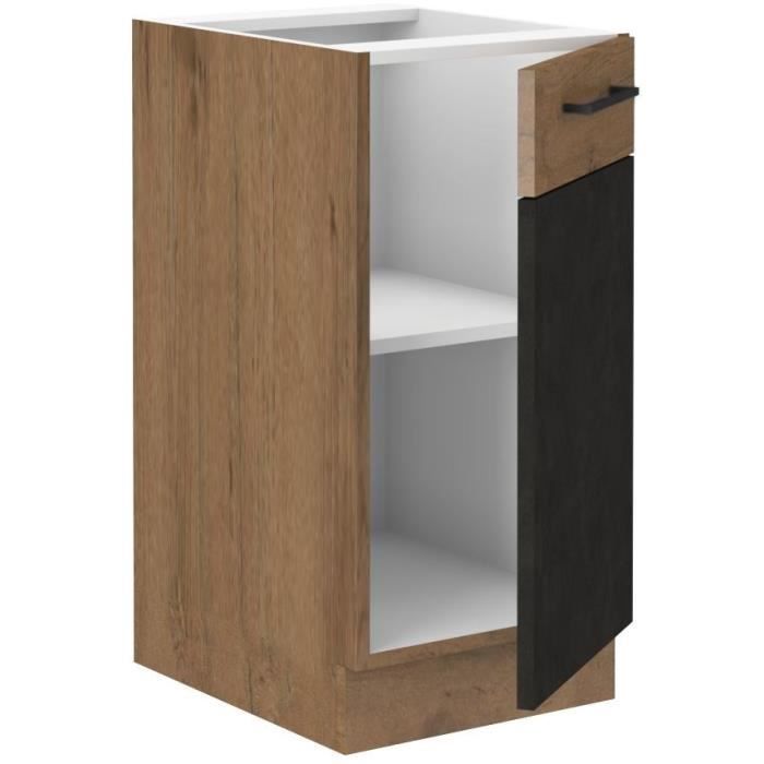 Meuble bas ROCK - Mélaminé décor chene lancelot et gris matera - 1 porte - L40 x H82 cm