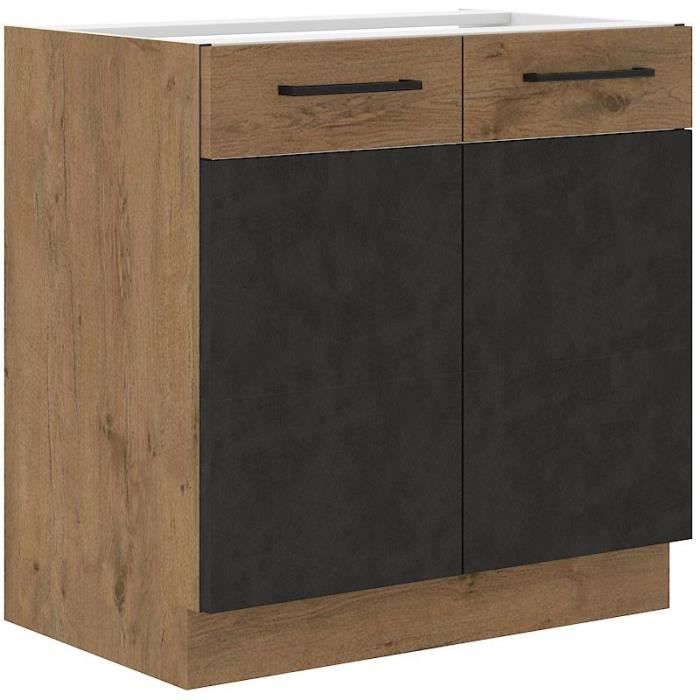 Meuble bas ROCK - Mélaminé - Chęne Lancelot et gris matera - L 80 x H82 cm