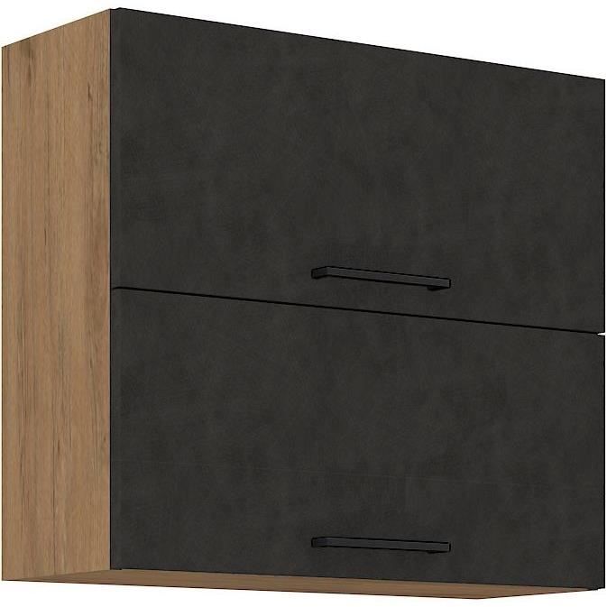 Meuble haut ROCK - MÈlaminÈ dÈcor chene lancelot et gris matera - 2 portes - L80 x H72 cm