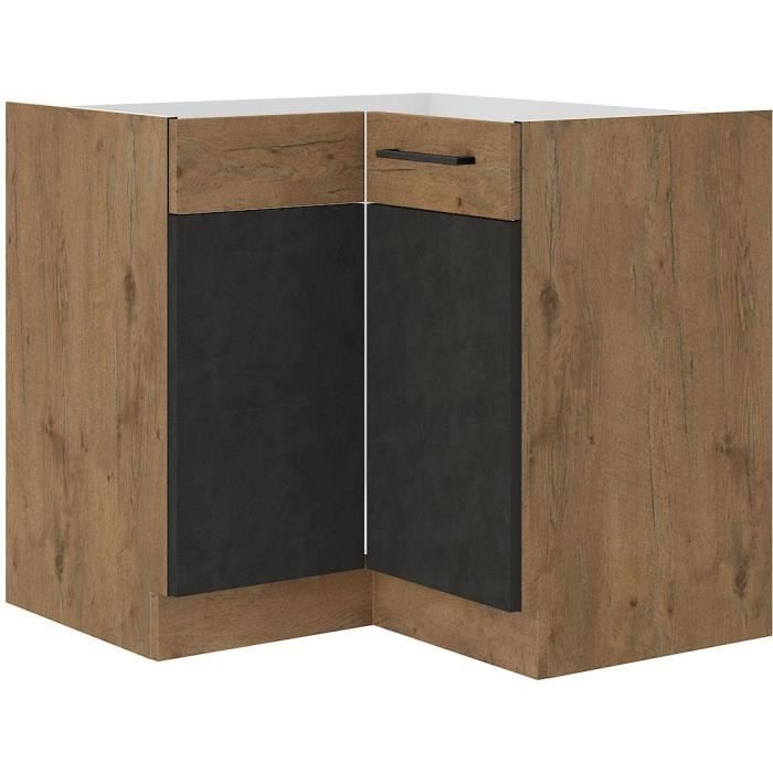 Meuble bas d'angle ROCK - MÈlaminÈ dÈcor chene lancelot et gris matera - 1 porte - L89 x H84 cm - Plan de travail non inclus