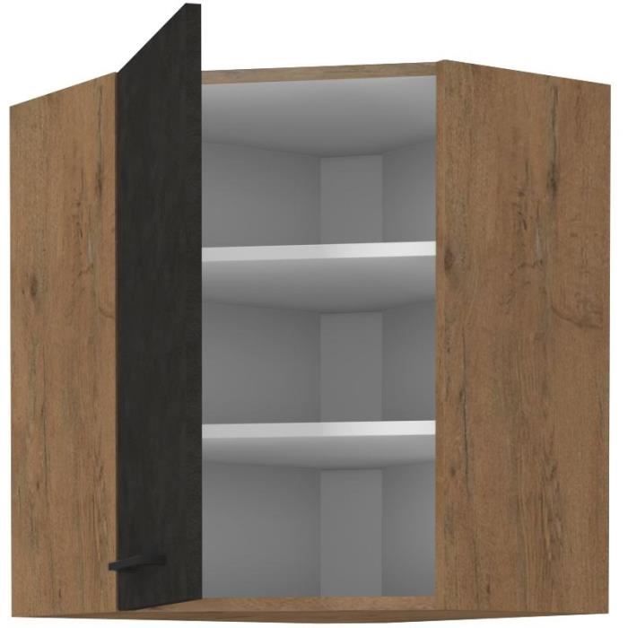 Meuble haut d'angle ROCK - Mélaminé décor chene lancelot et gris matera - 1 porte - L58 x H72 cm
