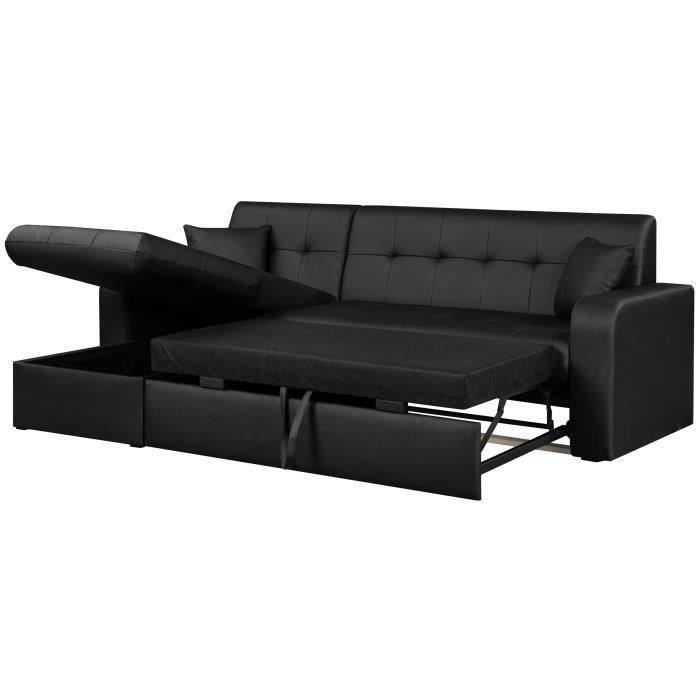 CanapÈ d'angle rÈversible convertible 3 places - Simili noir - Contemporain - L 235 x P 85 - 153 cm - ROMAN