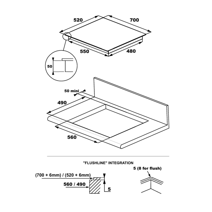 Plaque de cuisson induction ROSIERES RIFS744SCA - Double full zone - 4 foyers - 7400 W - L 70 cm